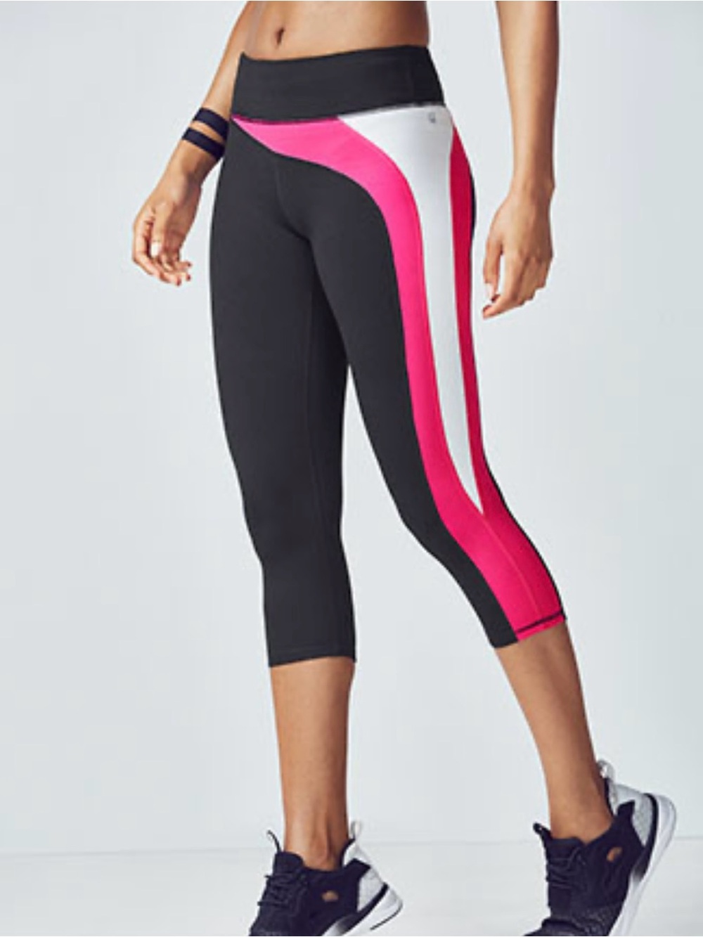 Fabletics Seabert Capri Leggings - Black, Hot Pink & White - Sporty Athletic
